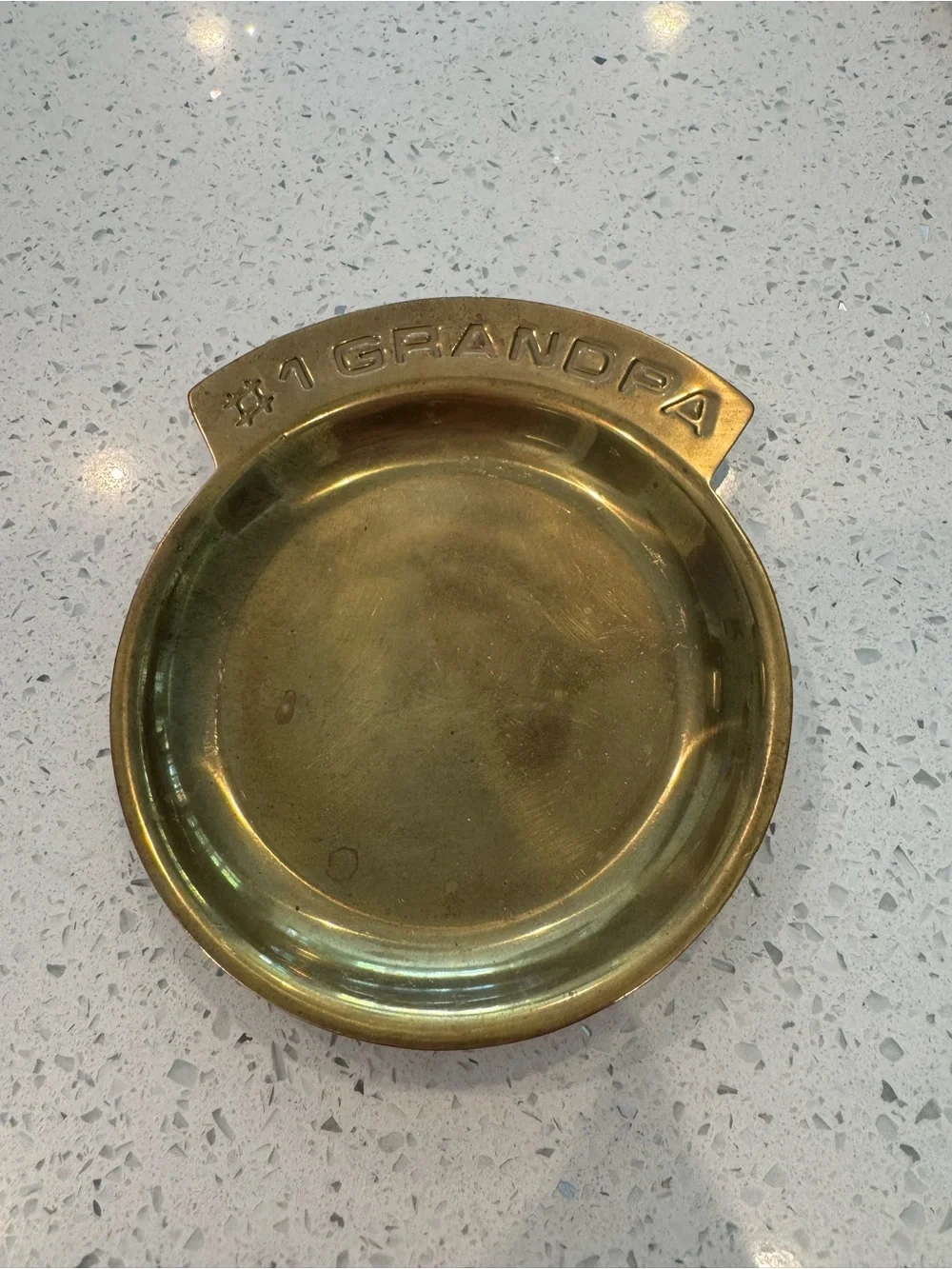 Vintage Brass “#1 Grandpa” Pocket Change Dish – Keepsake Trinket Tray